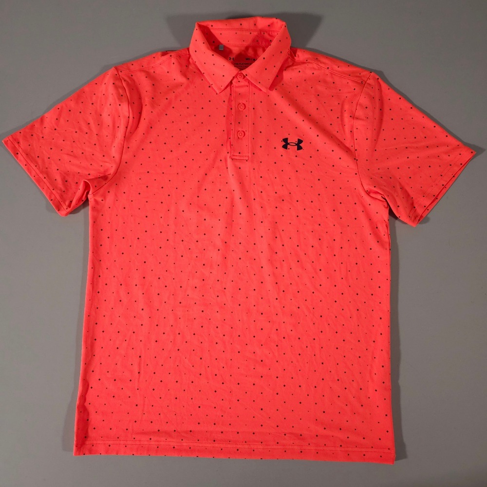 Under Armour Playoff Polo Mens Medium Orange Geometric Print Golf Shirt